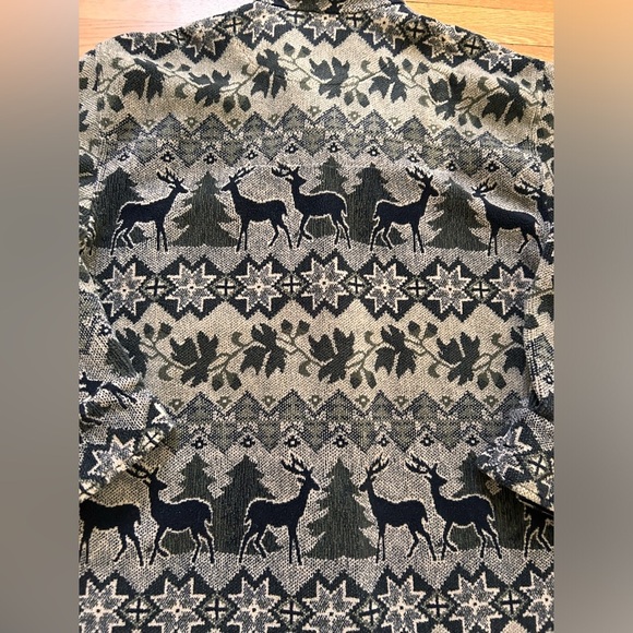 Alaska True Grit Oversized Beige & Black Reindeer Button Up Sweater - Size L - Picture 12 of 13